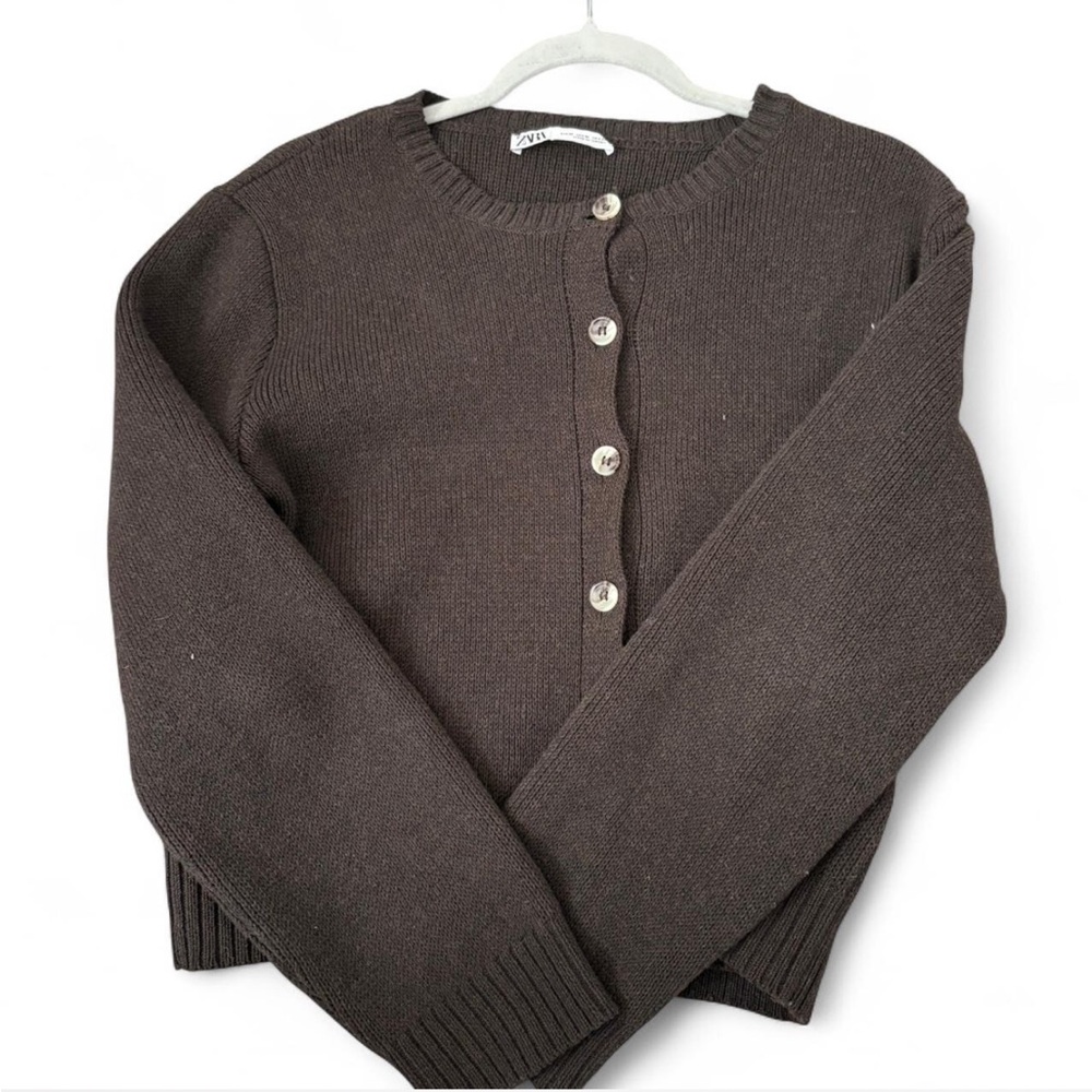 Zara Dark Brown Button-Up Cardigan